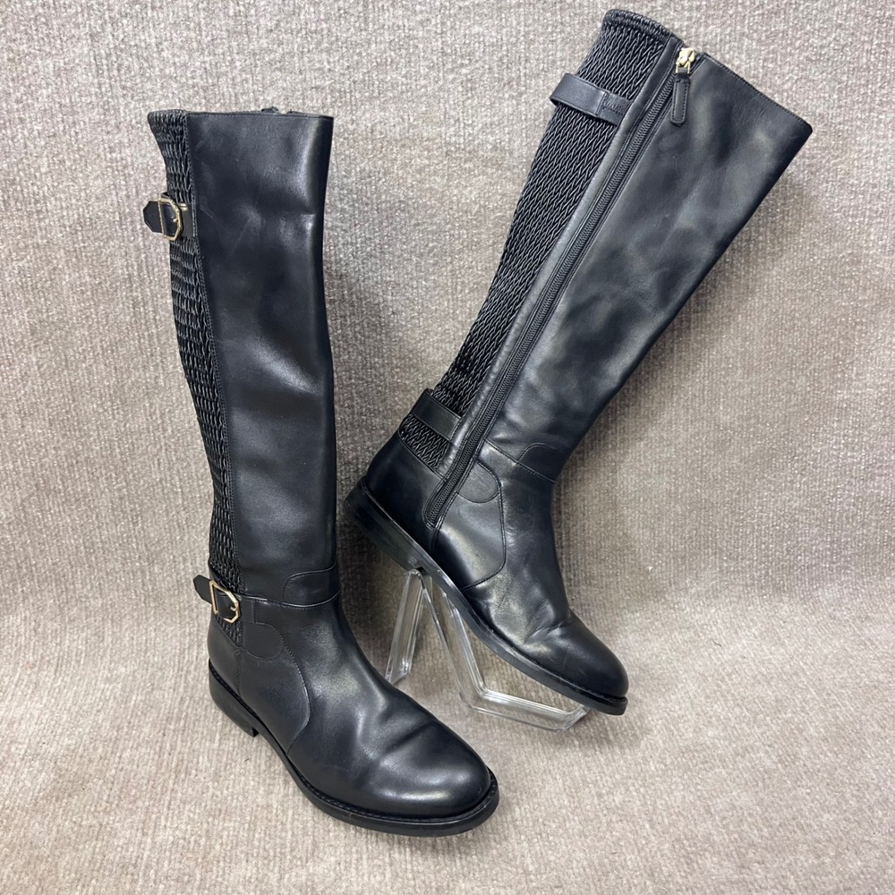 Cole Haan Chesley Black Leather Knee High Boots Water Resistant Women's 7.5B